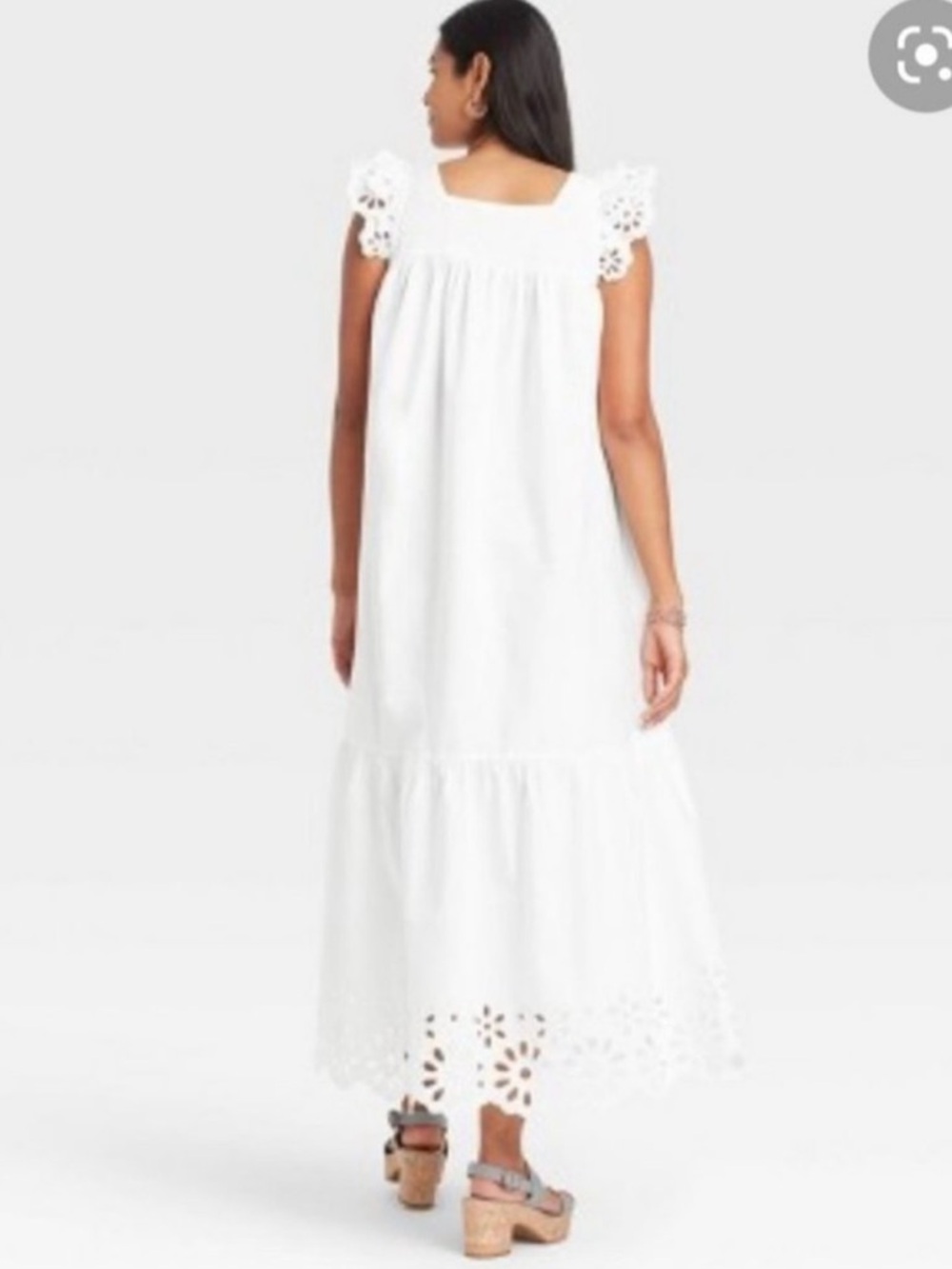 A New Day White Cotton Eyelet Maxi Dress with Cap Sleeves Sz M - Picture 2 of 8